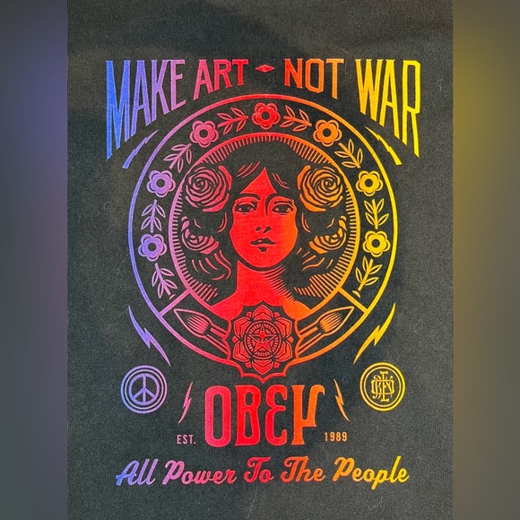 OBEY "MAKE LOVE NOT WAR" Black Crewneck Short Sleeve T-Shirt Women’s Medium - Picture 2 of 4